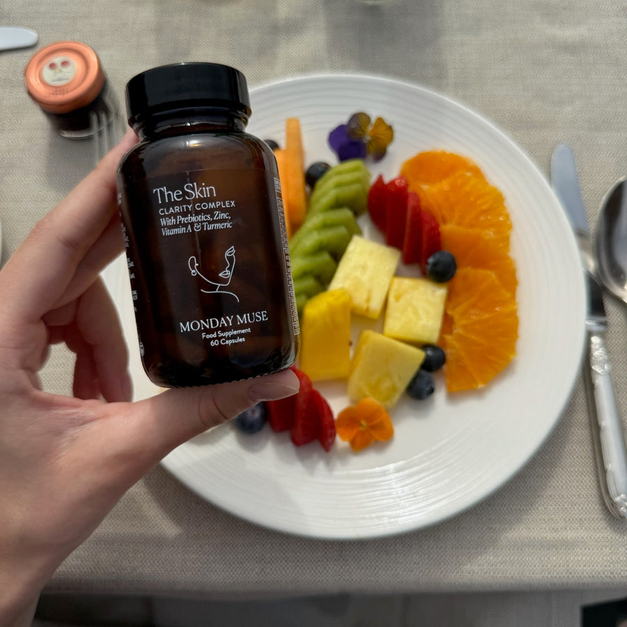 The Skin Clarity Complex next to breakfast